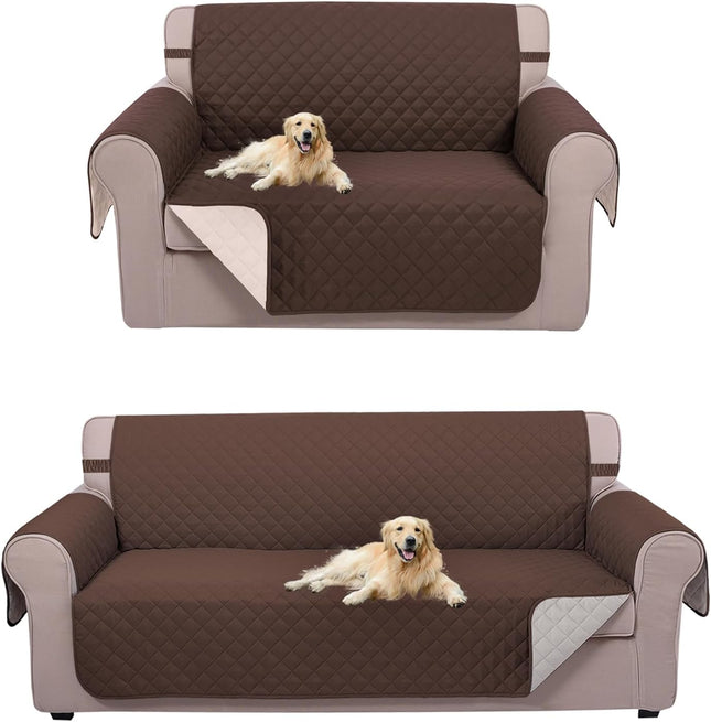 UNICE Home Reversible Sofa Cover Bundle Loveseat Cover(Sofa Plus Loveseat Small Coffee) V1258-DP02-F-593