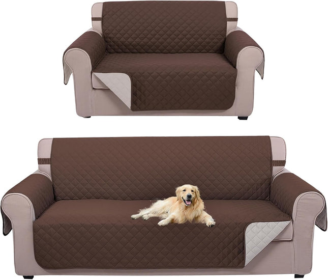UNICE Home Reversible Loveseat Cover Bundle Oversized Couch Cover(XL Sofa Plus Loveseat Coffee)