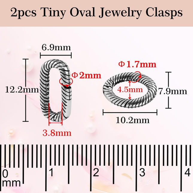 2pcs Tiny 925 Sterling Silver Oval Ring Jewelry Clasps 2 Size Lobster Clasp Shortener Clip – product detail