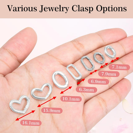 2pcs Tiny 925 Sterling Silver Oval Ring Jewelry Clasps, 2 Size Lobster Clasp Shortener Clip Carabiner Necklace Clasp Connector Clasps Jewelry Making DIY Hardware Replacement