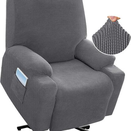 Stretch Couch Cover Recliner Cover Electric Power Lift Recliner Chair Cover Fitted Standard Large Power Lift Recliner with Side Pocket, Soft Thick Jacquard(Single Seat, Grey)