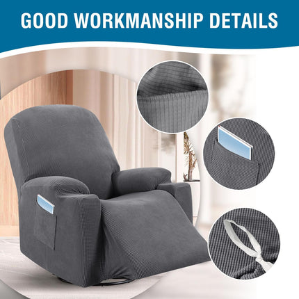 Stretch Couch Cover Recliner Cover Electric Power Lift Recliner Chair Cover Fitted Standard Large Power Lift Recliner with Side Pocket, Soft Thick Jacquard(Single Seat, Grey)