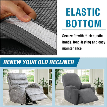 Stretch Couch Cover Recliner Cover Electric Power Lift Recliner Chair Cover Fitted Standard Large Power Lift Recliner with Side Pocket, Soft Thick Jacquard(Single Seat, Grey)