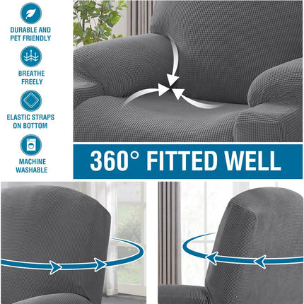 Stretch Couch Cover Recliner Cover Electric Power Lift Recliner Chair Cover Fitted Standard Large Power Lift Recliner with Side Pocket, Soft Thick Jacquard(Single Seat, Grey)