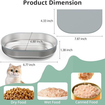 Stainless Steel Bowl for Automatic Microchip Cat Pet Feeder, Sealing Ring Design for Keeping Food Fresh and Reducing Odor, SUS 304, Easy to Clean, 2 Bowl & 1 Mat Set