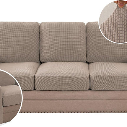 Multi-Pieces Sofa Covers Stretch Couch Covers Form Fitted Seats and Back Chions Covers (3 Seat Covers Pl 3 Back Cion Covers, Bon 2 Armrest Covers), Sand