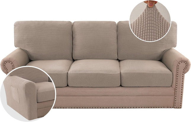 Multi-Pieces Sofa Covers Stretch Couch Covers Form Fitted Seats and Back Chions Covers (3 Seat