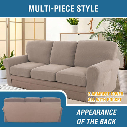 Multi-Pieces Sofa Covers Stretch Couch Covers Form Fitted Seats and Back Chions Covers (3 Seat Covers Pl 3 Back Cion Covers, Bon 2 Armrest Covers), Sand