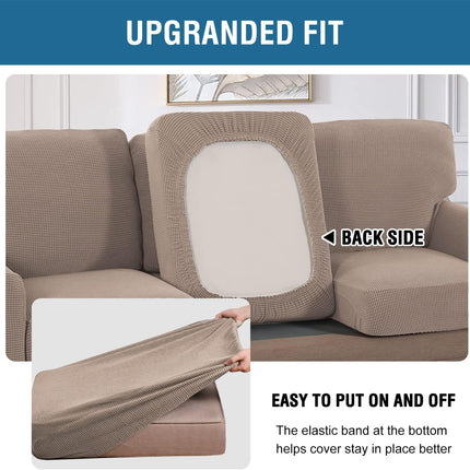 Multi-Pieces Sofa Covers Stretch Couch Covers Form Fitted Seats and Back Chions Covers (3 Seat Covers Pl 3 Back Cion Covers, Bon 2 Armrest Covers), Sand