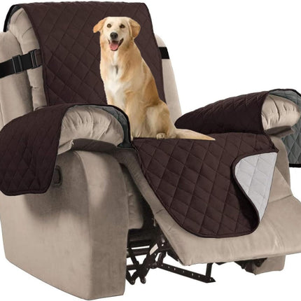 Reversible Quilted Recliner Covers Recliner Chair Cover Water Resistant Furniture Protector Washable Couch Cover with Elastic Straps for Kids, Pets (Recliner, Brown/Beige)