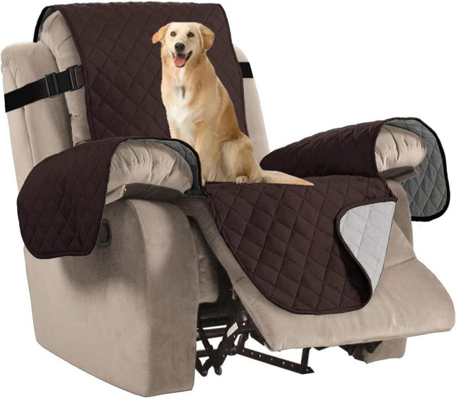 Reversible Quilted Recliner Covers Recliner Chair Cover Water Resistant Furniture Protector in Brown / Beige