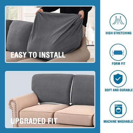 Jacquard Couch Chion Covers High Stretch Sofa Covers for 3 Chion Couch Furniture Protector Spandex Anti-Slip Soft Thickened Slipcovers Crizzle Pattern(3 Back Covers, Grey)