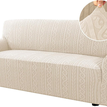 Sofa Cover 1 Piece Stretch Sofa Slipcovers Non Slip Sofa Cover with Elastic Bottom Washable for Kids, Pets Upgrade Thick Jacquard Fabric with Spiral Pattern(75"-85", Ivory)