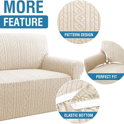 Sofa Cover 1 Piece Stretch Sofa Slipcovers Non Slip Sofa Cover with Elastic Bottom Washable for Kids, Pets Upgrade Thick Jacquard Fabric with Spiral Pattern(75"-85", Ivory)