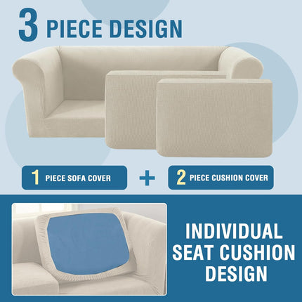 3 Pieces Stretch Chesterfield Sofa Covers for 2 Chion Couch Mid Century Deep Seat Slip Covers for Sofas/Couches with Elastic Bottom Thicker Jacquard Fabric(Medium-XL Sofa, Island Fossi)