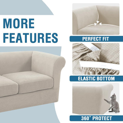 3 Pieces Stretch Chesterfield Sofa Covers for 2 Chion Couch Mid Century Deep Seat Slip Covers for Sofas/Couches with Elastic Bottom Thicker Jacquard Fabric(Medium-XL Sofa, Island Fossi)