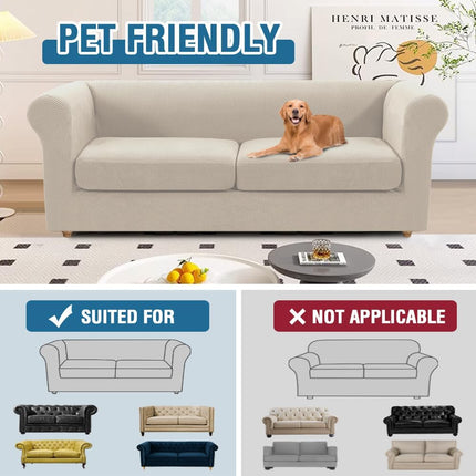 3 Pieces Stretch Chesterfield Sofa Covers for 2 Chion Couch Mid Century Deep Seat Slip Covers for Sofas/Couches with Elastic Bottom Thicker Jacquard Fabric(Medium-XL Sofa, Island Fossi)
