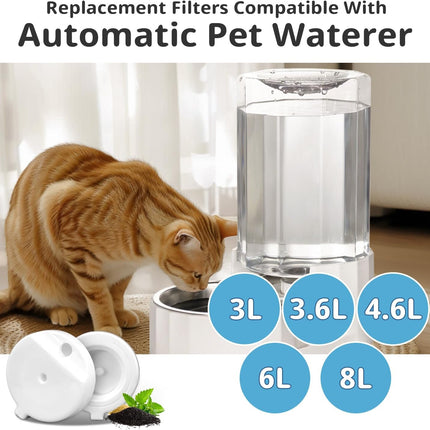 8Pcs Gravity Pet Water Fountain Filters, Automatic Pet Waterer Replacement Filters for 3.6L/4.6L/6L/8L Dog Water Dispenser(8 Filters with 1Brush)