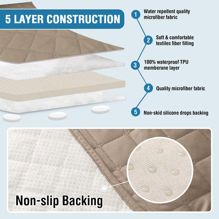 Couch Cover for Dogs Washable 100% Waterproof Sofa Chion Cover Dog Bed Cover Non-Slip Pet Blanket for Sofa Chion Protector, 35" x 74", Khaki
