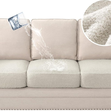 Waterproof Sofa Seat Chion Covers Sofa Covers for Seating Couch Chion Slipcover Protectors Non Slip Chion Cover, Made of Looped Fleece Fabric Durable Sturdy (3 Pack, Natural White)
