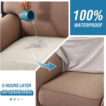 Waterproof Sofa Seat Chion Covers Sofa Covers for Seating Couch Chion Slipcover Protectors Non Slip Chion Cover, Made of Looped Fleece Fabric Durable Sturdy (3 Pack, Natural White)