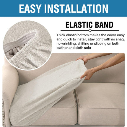 Waterproof Sofa Seat Chion Covers Sofa Covers for Seating Couch Chion Slipcover Protectors Non Slip Chion Cover, Made of Looped Fleece Fabric Durable Sturdy (3 Pack, Natural White)