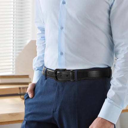 Men's Metal Free Leather Belt TSA Approved Non Metal Belt for Men Jeans with Hypoallergenic Buckle