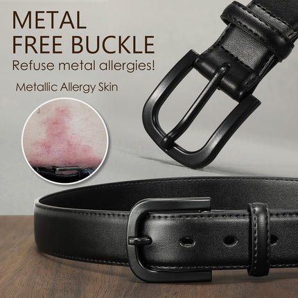 Men's Metal Free Leather Belt TSA Approved Non Metal Belt for Men Jeans with Hypoallergenic Buckle
