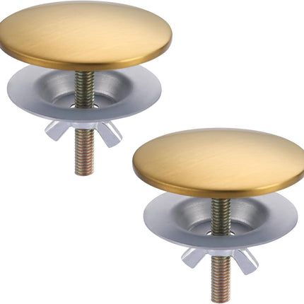 Kitchen Sink Hole Cover, 2 PCS Faucet Plate Stopper, Countertop Cap, Tap Blanking Metal Plug, Brushed Gold