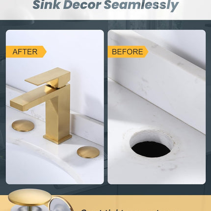 Kitchen Sink Hole Cover, 2 PCS Faucet Plate Stopper, Countertop Cap, Tap Blanking Metal Plug, Brushed Gold