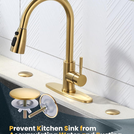 Kitchen Sink Hole Cover, 2 PCS Faucet Plate Stopper, Countertop Cap, Tap Blanking Metal Plug, Brushed Gold