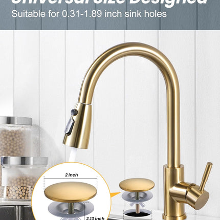 Kitchen Sink Hole Cover, 2 PCS Faucet Plate Stopper, Countertop Cap, Tap Blanking Metal Plug, Brushed Gold