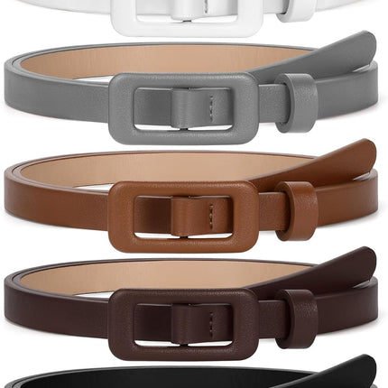 5 Pack Women Skinny Leather Belt Thin Waist No Hole Belt for Ladies Jeans Dress Pants 0.55" Width