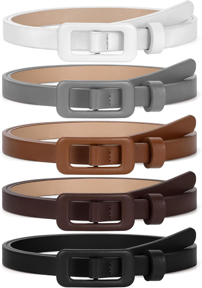 5 Pack Women Skinny Leather Belt Thin Waist No Hole Belt for Ladies Jeans Dress Pants 0.55 Width
