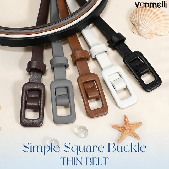 5 Pack Women Skinny Leather Belt Thin Waist No Hole Belt for Ladies Jeans Dress Pants 0.55 Width – product detail