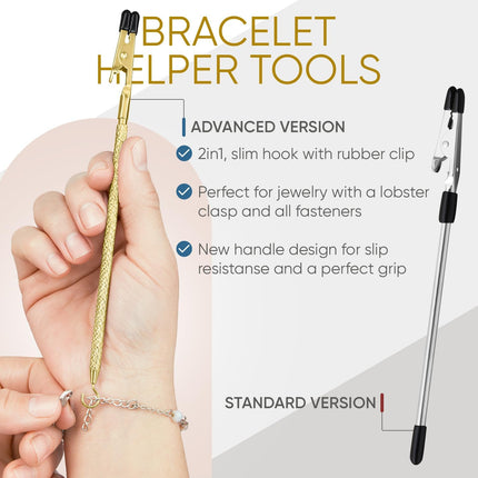 Bracelet Helper Tool with Hook - Fastener Helper Tool for Bracelet, Necklace, Jewelry, Watch - Silver, Gold, Bundle