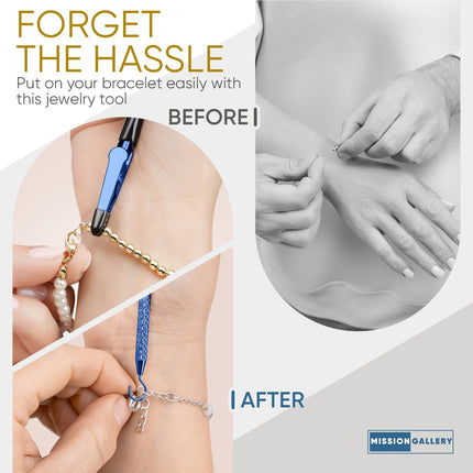 Bracelet Helper Tool with Hook - Fastener Helper Tool for Bracelet, Necklace, Jewelry, Watch - Blue, Gold, Bundle