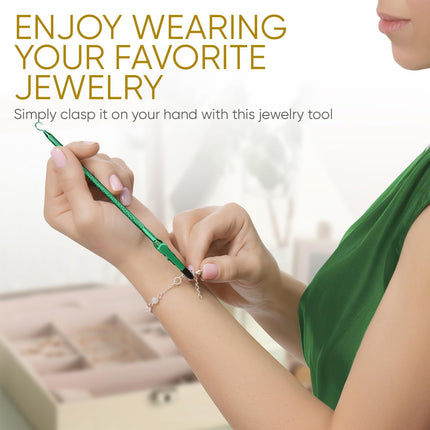 Bracelet Helper Tool with Hook - Fastener Helper Tool for Bracelet, Necklace, Jewelry, Watch - Silver, Gold, Emerald, Bundle