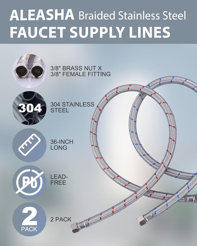 ALEASHA 36 Length Faucet Supply Lines Flexible Faucet Hose Connector 3/8 to 3/8 Female – product detail