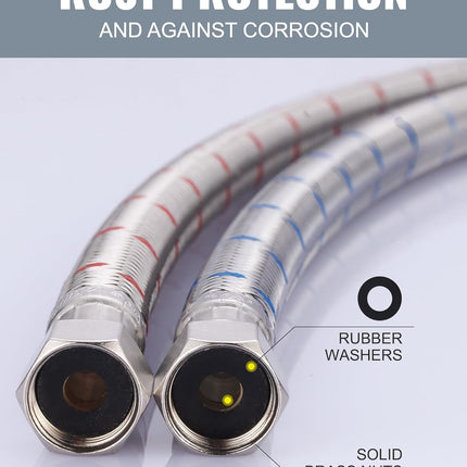 ALEASHA 36” Length Faucet Supply Lines,Flexible Faucet Hose Connector 3/8" to 3/8" Female Compression Thread Stainless Steel Braided Bathroom Kitchen Faucet Extension Water Supply Line,2Pcs