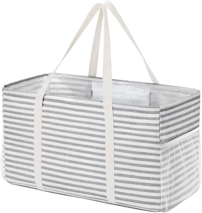Extra Large Tote Bag Reable Grocery Bags with Metal Wire Frame and Handles Standing Utility in Grey