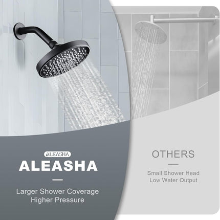 Shower Head High Pressure Rain, Luxury Bathroom Showerhead with Adjustable Angles, Anti-Clogging Silicone Nozzles - 6 Inch Round, Matte Black