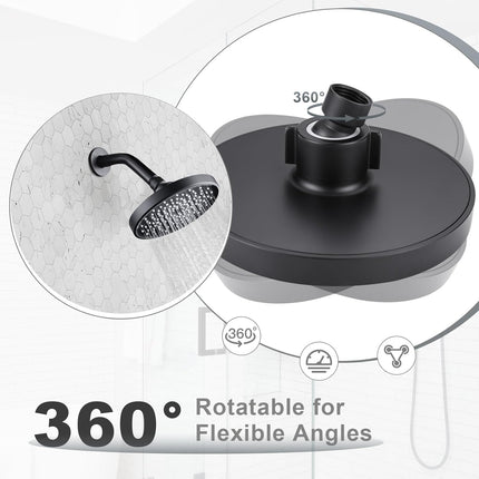 Shower Head High Pressure Rain, Luxury Bathroom Showerhead with Adjustable Angles, Anti-Clogging Silicone Nozzles - 6 Inch Round, Matte Black