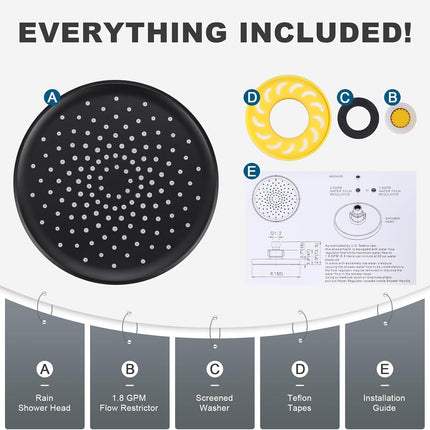 Shower Head High Pressure Rain, Luxury Bathroom Showerhead with Adjustable Angles, Anti-Clogging Silicone Nozzles - 6 Inch Round, Matte Black