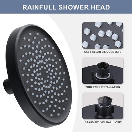 Shower Head High Pressure Rain, Luxury Bathroom Showerhead with Adjustable Angles, Anti-Clogging Silicone Nozzles - 6 Inch Round, Matte Black
