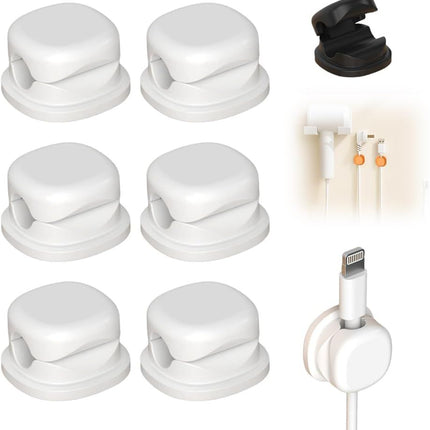 6 Pack Magnetic Cable Clips,2026 New Cord Holder for Nightstand,Magnetic Desk Cord Organizer,Adhesive Wire Holder Charger Holders for Desk,Nightstand,Phone Charger, Computer,Home,Office,Car (White)