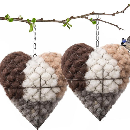 2PCS Alpaca Fiber Bird Nesting, Handmade Alpaca Fiber Bird Nesting Heart (Stuffable), 3 Bags of Nesting Materials, Warm Nests for Winter Birds, for Home Gardens and Wild Birds (2 PCS)
