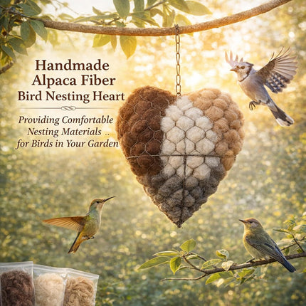 2PCS Alpaca Fiber Bird Nesting, Handmade Alpaca Fiber Bird Nesting Heart (Stuffable), 3 Bags of Nesting Materials, Warm Nests for Winter Birds, for Home Gardens and Wild Birds (2 PCS)