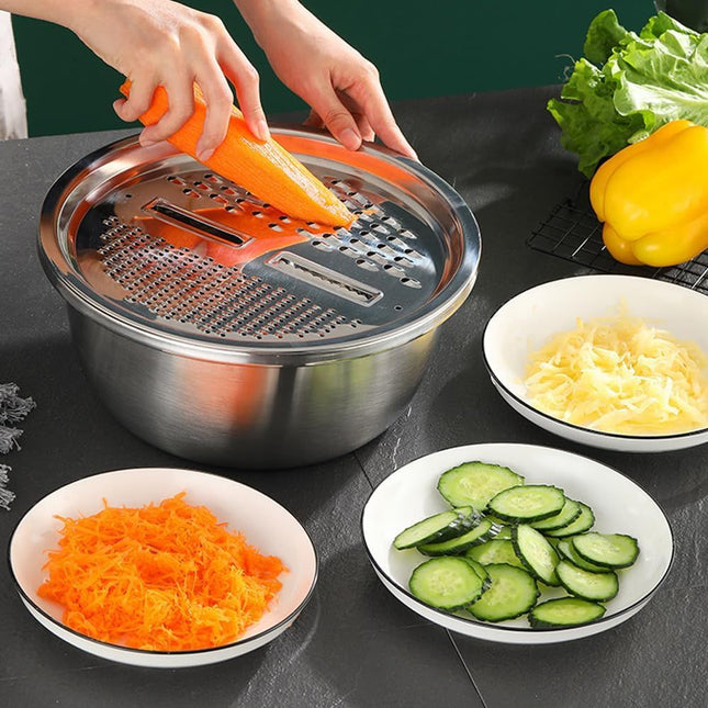 Germany Multifunctional Stainless Steel Basin Multifunction Stainless Steel Basin with Grater 3 in 1 (10.2 – product detail