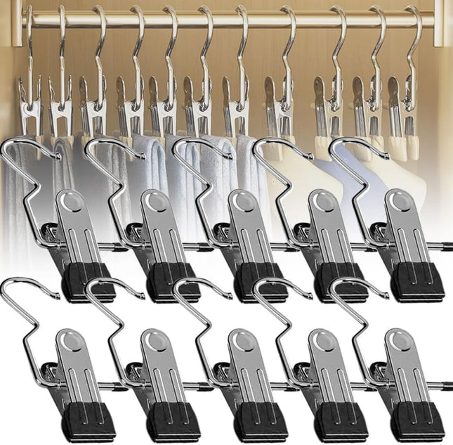 Space-Saving Clothespin Hat Pants Storage Hanging Travel Hook Stainless Steel Boot Hangers Clips Boot (Black